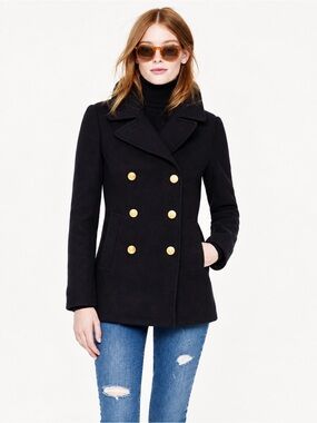 J.Crew Majesty Stadium Cloth Wool Peacoat Black Gold Buttons 0P